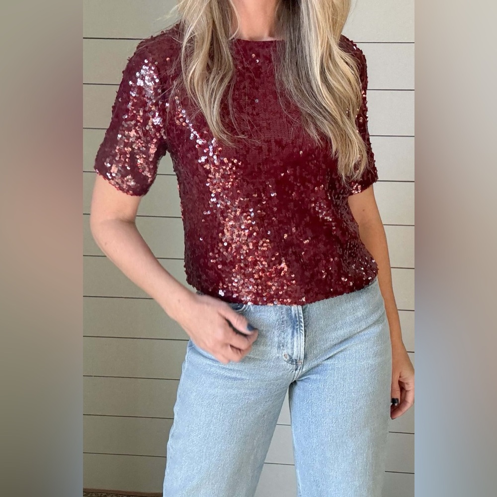 Sunoco Louis Burgundy Sequin Lined Tee